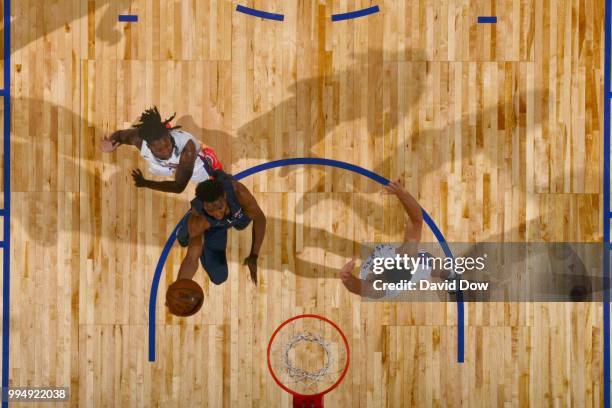 Chasson Randle of the New Orleans Pelicans goes to the basket against the Detroit Pistons during the 2018 Las Vegas Summer League on July 9, 2018 at...