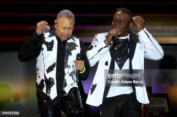 Ralph Johnson and Philip Bailey of Earth, Wind and Fire perform during Classic Open Air at Gendarmenmarkt on July 9, 2018 in Berlin, Germany.
