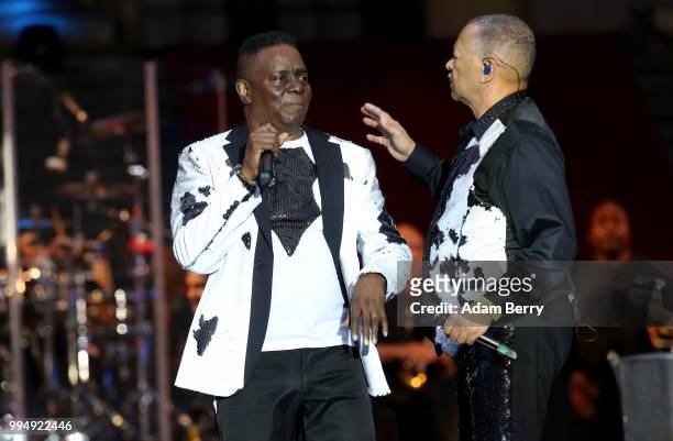 Philip Bailey and Ralph Johnson of Earth, Wind and Fire perform during Classic Open Air at Gendarmenmarkt on July 9, 2018 in Berlin, Germany.
