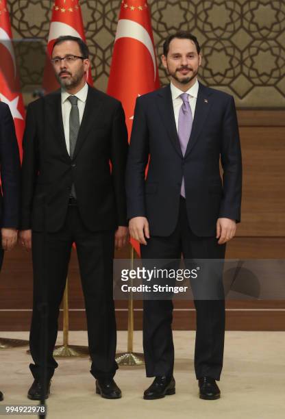 Turkey's President Tayyip Erdogan appointed his son-in-law Berat Albayrak as the Treasury and Finance Minister during a press conference at the...