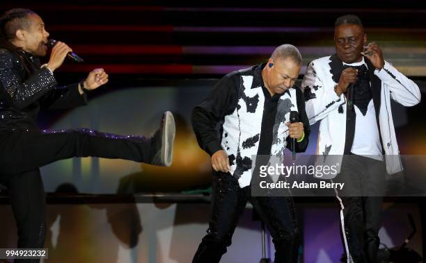 David Whitworth, Ralph Johnson and Philip Bailey of Earth, Wind and Fire perform during Classic Open Air at Gendarmenmarkt on July 9, 2018 in Berlin,...