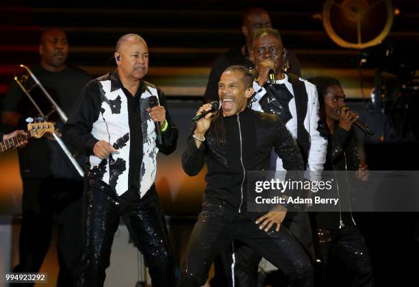 Ralph Johnson, B. David Whitworth and Philip Bailey of Earth, Wind and Fire perform during Classic Open Air at Gendarmenmarkt on July 9, 2018 in...