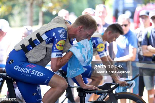 Start / Tim Declercq of Belgium and Team Quick-Step Floors / Cooling vest / Warm up / during the 105th Tour de France 2018, Stage 3 a 35,5km Team...