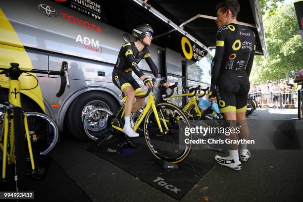 Start / Romain Sicard of France and Team Direct Energie / Warm up / Tacx Rollers / during the 105th Tour de France 2018, Stage 3 a 35,5km Team time...