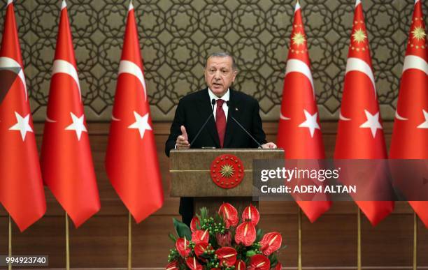 Turkish President Recep Tayyip Erdogan announces Turkish Cabinet after taking oath as first president under new government system, in Ankara, on July...