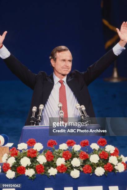 George HW Bush at the 1980 Republican National Convention, Joe Louis Arena in Detroit, Michigan, July 1980.