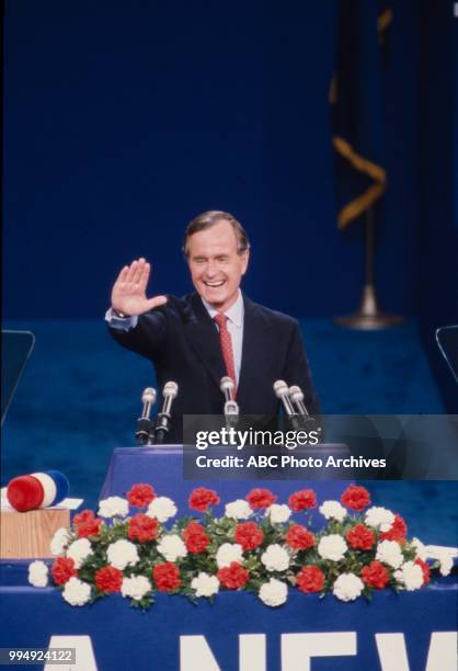 George HW Bush at the 1980 Republican National Convention, Joe Louis Arena in Detroit, Michigan, July 1980.