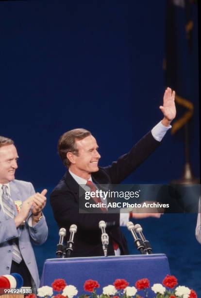 George HW Bush at the 1980 Republican National Convention, Joe Louis Arena in Detroit, Michigan, July 1980.