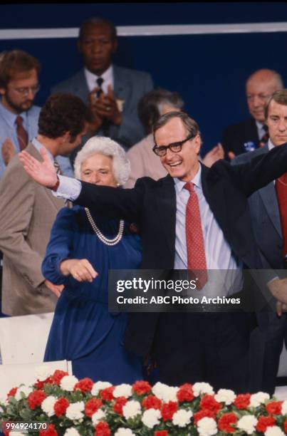 Barbara Bush, George HW Bush at the 1980 Republican National Convention, Joe Louis Arena in Detroit, Michigan, July 1980.