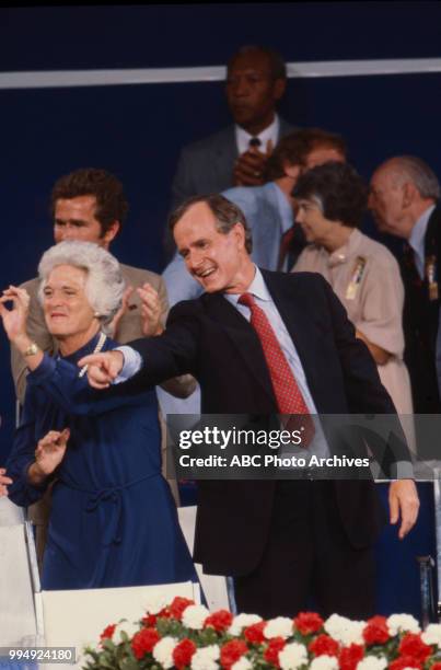 Barbara Bush, George HW Bush at the 1980 Republican National Convention, Joe Louis Arena in Detroit, Michigan, July 1980.