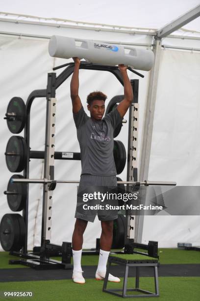 Jeff Reine-Adelaide of Arsenal warms up during a training session at London Colney on July 9, 2018 in St Albans, England.