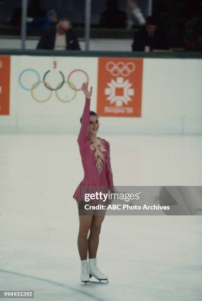 Sarajevo, Bosnia-Herzegovina Katarina Witt in the Ladies' figure skating competition at the 1984 Winter Olympics / XIV Olympic Winter Games,...