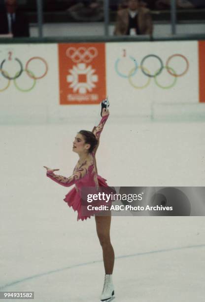 Sarajevo, Bosnia-Herzegovina Katarina Witt in the Ladies' figure skating competition at the 1984 Winter Olympics / XIV Olympic Winter Games,...