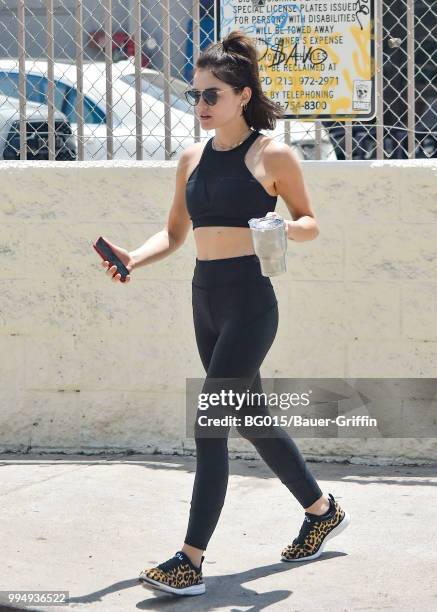 Lucy Hale is seen on July 09, 2018 in Los Angeles, California.