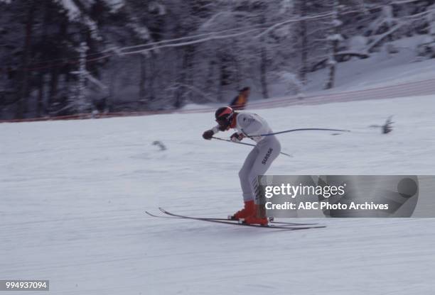 Sarajevo, Bosnia-Herzegovina Skier in the Men's downhill skiing competition at the 1984 Winter Olympics / XIV Olympic Winter Games, Bjelanica.