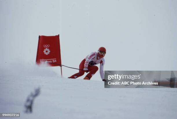 Sarajevo, Bosnia-Herzegovina David Lajoux in the Men's downhill skiing competition at the 1984 Winter Olympics / XIV Olympic Winter Games, Bjelanica.