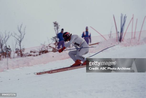 Sarajevo, Bosnia-Herzegovina Pirmin Zurbriggen in the Men's downhill skiing competition at the 1984 Winter Olympics / XIV Olympic Winter Games,...