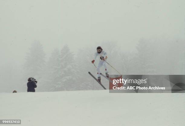 Sarajevo, Bosnia-Herzegovina Skier in the Men's downhill skiing competition at the 1984 Winter Olympics / XIV Olympic Winter Games, Bjelanica.