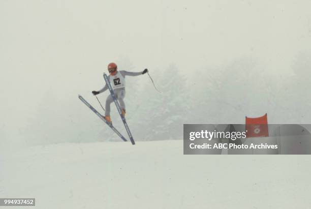 Sarajevo, Bosnia-Herzegovina Andreas Pantelidis in the Men's downhill skiing competition at the 1984 Winter Olympics / XIV Olympic Winter Games,...