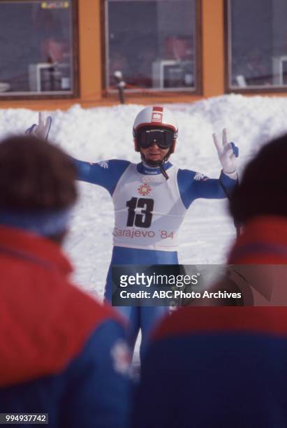 Sarajevo, Bosnia-Herzegovina Anton Steiner in the Men's downhill skiing competition at the 1984 Winter Olympics / XIV Olympic Winter Games, Bjelanica.