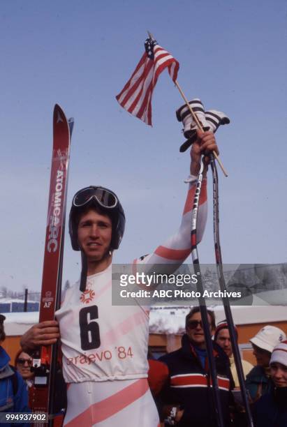Sarajevo, Bosnia-Herzegovina Bill Johnson in the Men's downhill skiing competition at the 1984 Winter Olympics / XIV Olympic Winter Games, Bjelanica.