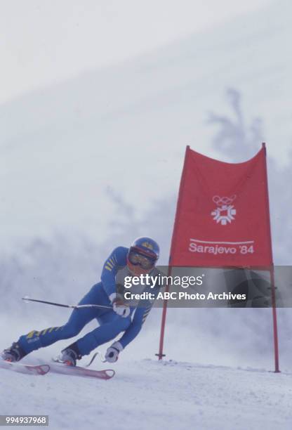 Sarajevo, Bosnia-Herzegovina Skier in the Men's downhill skiing competition at the 1984 Winter Olympics / XIV Olympic Winter Games, Bjelanica.