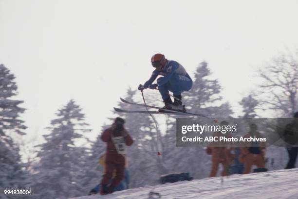 Sarajevo, Bosnia-Herzegovina Skier in the Men's downhill skiing competition at the 1984 Winter Olympics / XIV Olympic Winter Games, Bjelanica.