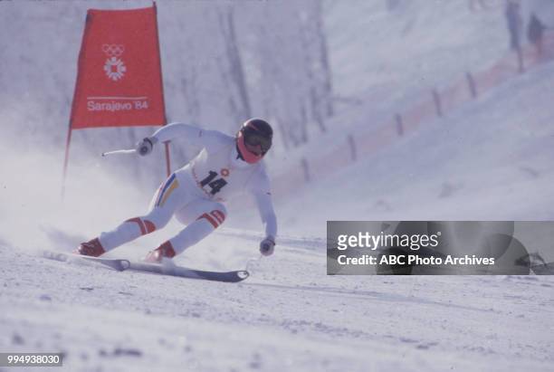 Sarajevo, Bosnia-Herzegovina Sepp Wildgruber in the Men's downhill skiing competition at the 1984 Winter Olympics / XIV Olympic Winter Games,...