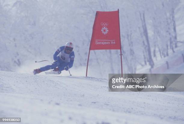 Sarajevo, Bosnia-Herzegovina Skier in the Men's downhill skiing competition at the 1984 Winter Olympics / XIV Olympic Winter Games, Bjelanica.