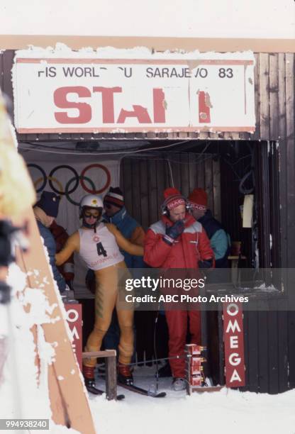 Sarajevo, Bosnia-Herzegovina Skier in the Men's downhill skiing competition at the 1984 Winter Olympics / XIV Olympic Winter Games, Bjelanica.