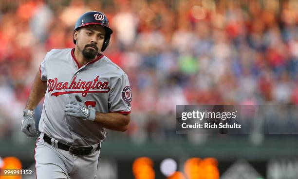 Anthony Rendon of the Washington Nationals in action during a game against the Philadelphia Phillies at Citizens Bank Park on June 29, 2018 in...