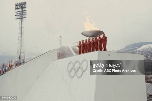 Sarajevo, Bosnia-Herzegovina Lighting Olympic flame, Opening ceremonies at the 1984 Winter Olympics / XIV Olympic Winter Games, Kosevo Stadium.