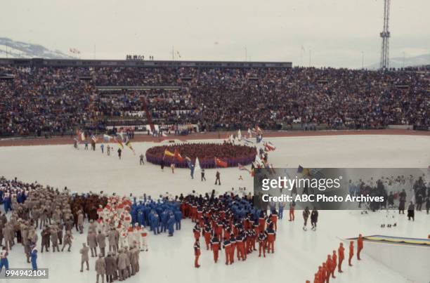 Sarajevo, Bosnia-Herzegovina Opening ceremonies at the 1984 Winter Olympics / XIV Olympic Winter Games, Kosevo Stadium.