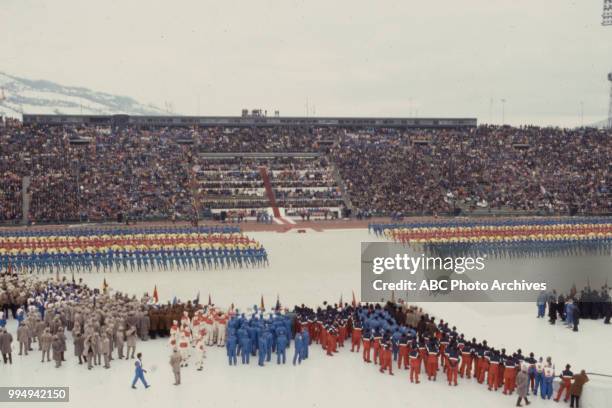 Sarajevo, Bosnia-Herzegovina Opening ceremonies at the 1984 Winter Olympics / XIV Olympic Winter Games, Kosevo Stadium.