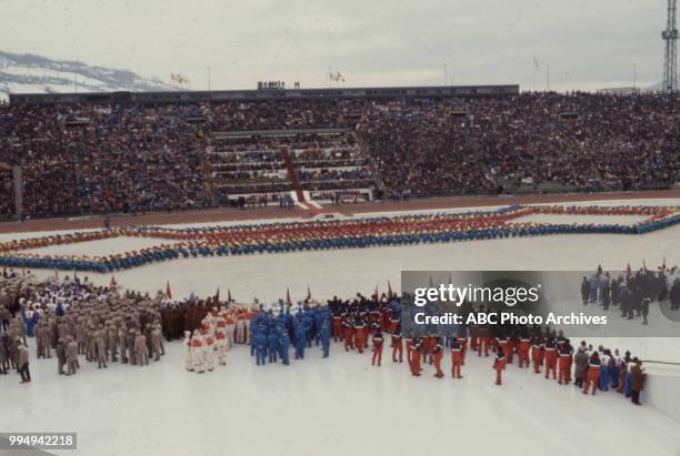 Sarajevo, Bosnia-Herzegovina Opening ceremonies at the 1984 Winter Olympics / XIV Olympic Winter Games, Kosevo Stadium.