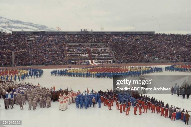 Sarajevo, Bosnia-Herzegovina Opening ceremonies at the 1984 Winter Olympics / XIV Olympic Winter Games, Kosevo Stadium.