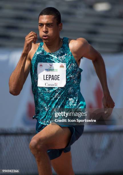 Canadian decathlete Pierce Lepage running in the open men's 200m qualifying round at the 2018 Athletics Canada National Track and Field Championships...