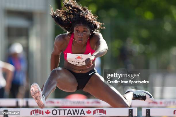 Farah Jacques in the 100m hurdle heats at the 2018 Athletics Canada National Track and Field Championships on July 07, 2018 held at the Terry Fox...