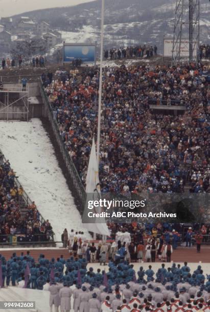 Sarajevo, Bosnia-Herzegovina Opening ceremonies at the 1984 Winter Olympics / XIV Olympic Winter Games, Kosevo Stadium.