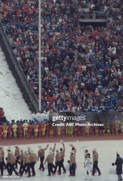 Sarajevo, Bosnia-Herzegovina United States team, Opening ceremonies at the 1984 Winter Olympics / XIV Olympic Winter Games, Kosevo Stadium.