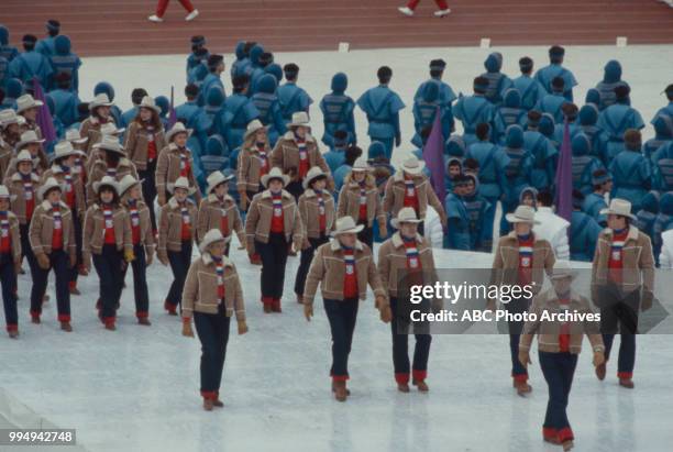 Sarajevo, Bosnia-Herzegovina United States team, Opening ceremonies at the 1984 Winter Olympics / XIV Olympic Winter Games, Kosevo Stadium.