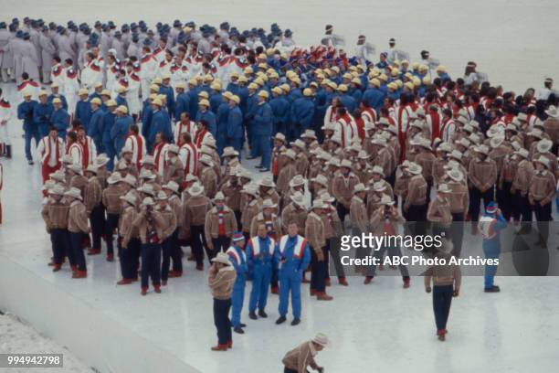 Sarajevo, Bosnia-Herzegovina Various country's teams milling about together, Opening ceremonies at the 1984 Winter Olympics / XIV Olympic Winter...