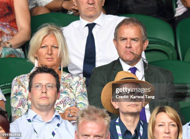 Lulu Williams and Hugh Bonneville attend day seven of the Wimbledon Tennis Championships at the All England Lawn Tennis and Croquet Club on July 9,...