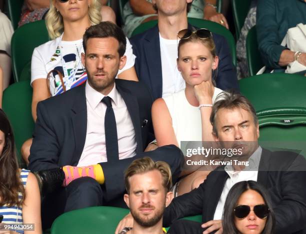 Lara Stone and Richard Grieveson attend day seven of the Wimbledon Tennis Championships at the All England Lawn Tennis and Croquet Club on July 9,...