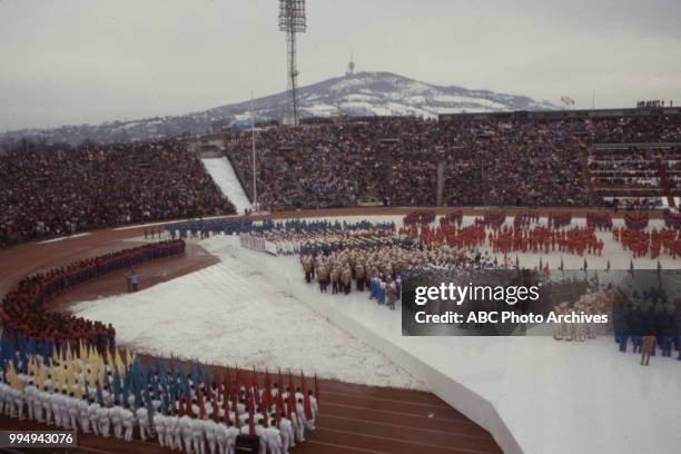 Sarajevo, Bosnia-Herzegovina Opening ceremonies at the 1984 Winter Olympics / XIV Olympic Winter Games, Kosevo Stadium.