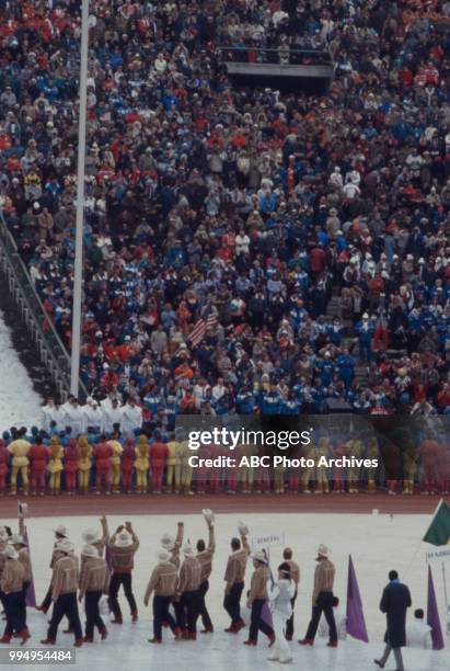 Sarajevo, Bosnia-Herzegovina United States team, Opening ceremonies at the 1984 Winter Olympics / XIV Olympic Winter Games, Kosevo Stadium.