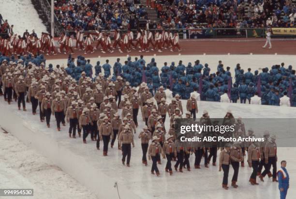 Sarajevo, Bosnia-Herzegovina United States team, Opening ceremonies at the 1984 Winter Olympics / XIV Olympic Winter Games, Kosevo Stadium.