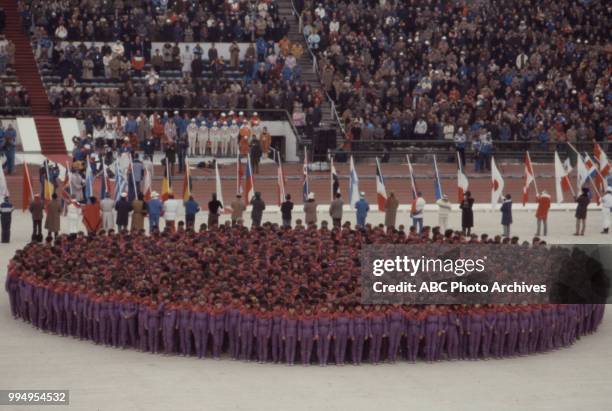 Sarajevo, Bosnia-Herzegovina Opening ceremonies at the 1984 Winter Olympics / XIV Olympic Winter Games, Kosevo Stadium.