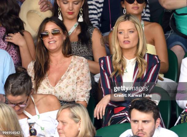 Lisa Snowdon and Laura Whitmore attend day seven of the Wimbledon Tennis Championships at the All England Lawn Tennis and Croquet Club on July 9,...