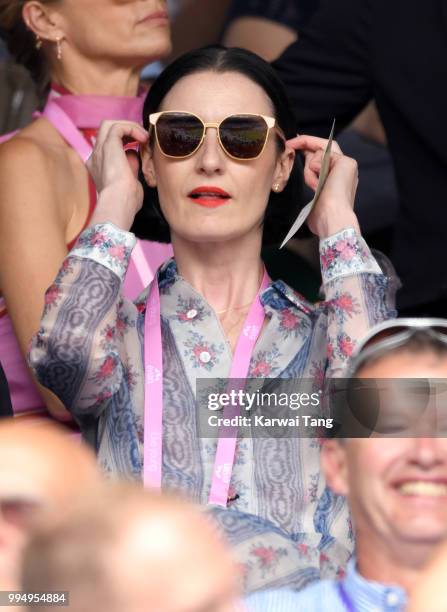 Erin O'Connor attends day seven of the Wimbledon Tennis Championships at the All England Lawn Tennis and Croquet Club on July 9, 2018 in London,...